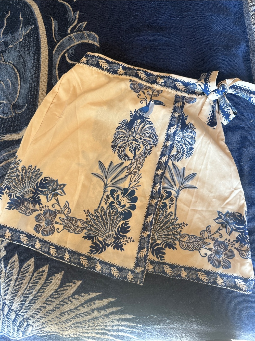 SHEIN Cream Mini Wrap Skirt with Navy Floral Print